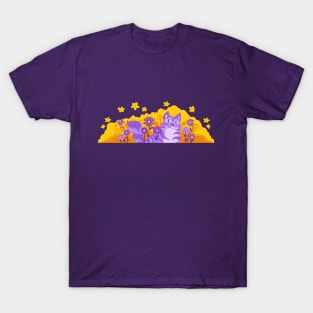 Smiling Purple Cat in Flowers T-Shirt